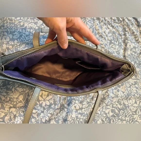 Coach Gray Signature Stitched Nylon/Leather Tote Bag - Picture 3 of 6